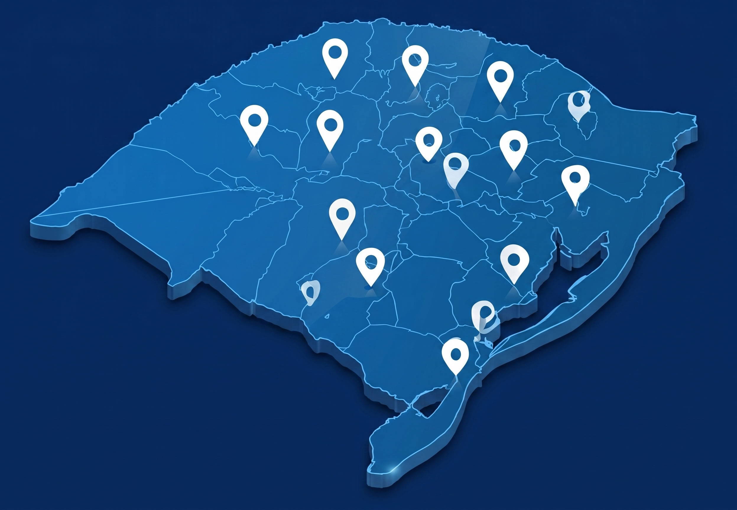 Mapa do Rio Grande do Sul com a cobertura de atendimento da Scolari Máquinas